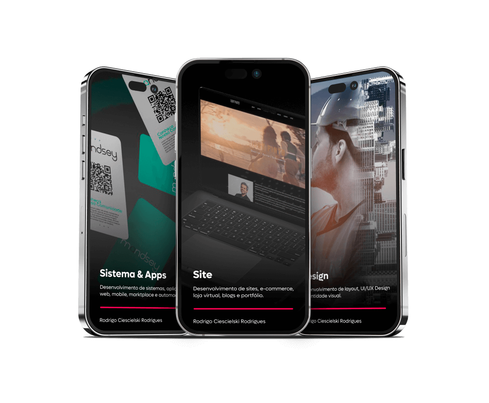 Banner com projetos desenvolvidos por Rodrigo Ciescielski, orientando sobre os serviços ofertados